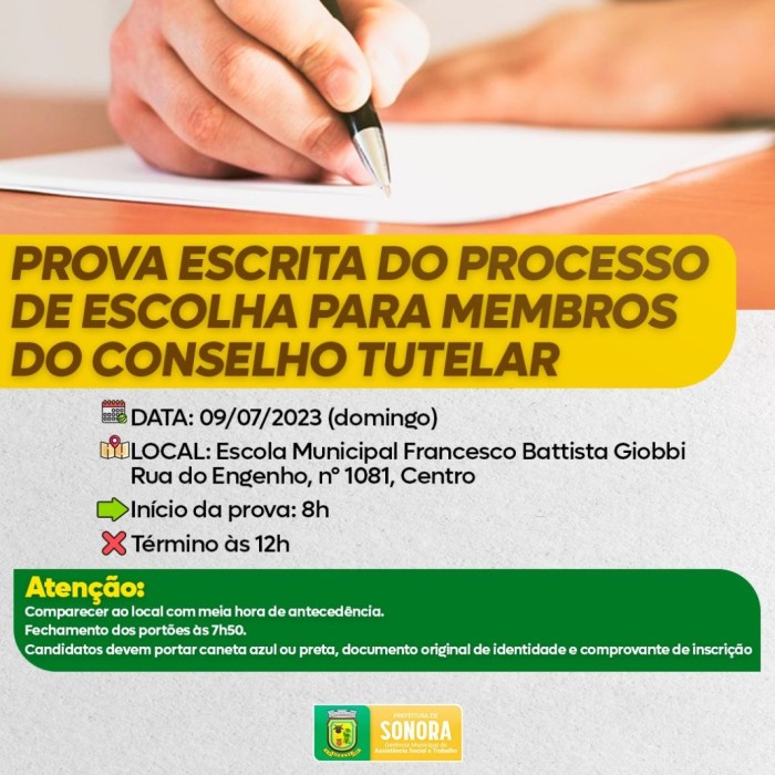 Prova escrita para membros do Conselho Tutelar já tem data marcada